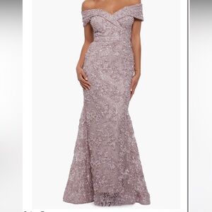 Xscape Evenings Off the Shoulder Embroidered Gown